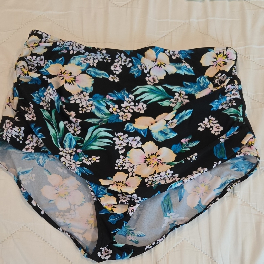 Tropical Black and Blue Bikini with Medium Coverage